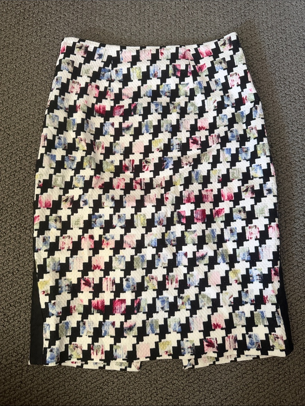 Black & White Houndstooth Pencil Skirt with Pink and Blue Accents